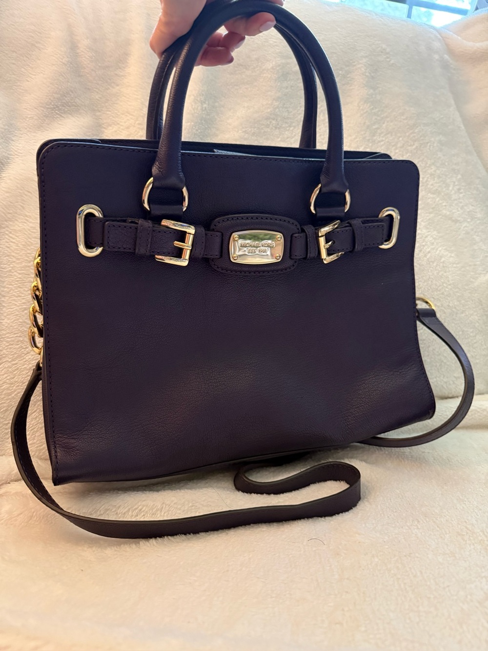Michael Kors Deep Purple Leather Satchel with Gold Accents